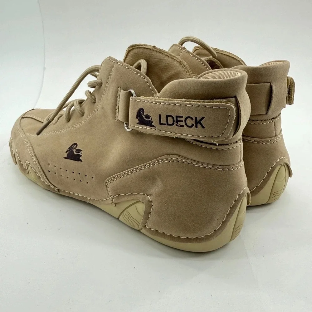 LDECK Driving Ankle Boots Mens 44 Strap Nubuck Leather Tan Solid